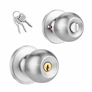 Minimalist Stainless Steel Door Knob with Keys | Silent Smooth Room Door Lock for Bedroom, Bathroom, Office | Easy Replacement Aluminum Alloy