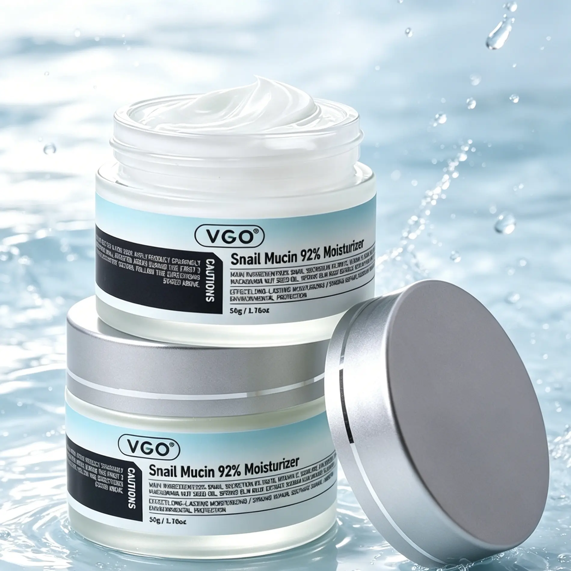 VGO 92% Snail Mucin Hydrating Cream, Anti-Wrinkle Repairing Face Gel with Hyaluronic Acid, Chemical-Free, Suitable for All Skin Types, 50g