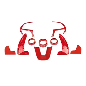 Car Interior Trim Kit - Steering Wheel, Paddle Shifters, Control Knob Rings Covers for 2015+ Dodge Challenger/Charger - Custom Car Accessories Decoration