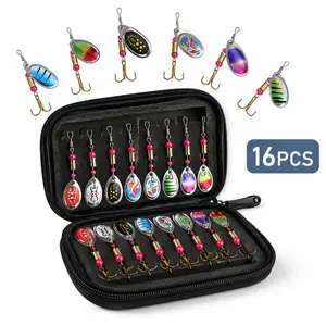 16pcs Spinnerbait Fishing Lures Kit, Portable Storage Case, 360° Rotating Metal Blades, Sharp Treble Hooks, Freshwater Baits for Bass Trout Pike Walleye