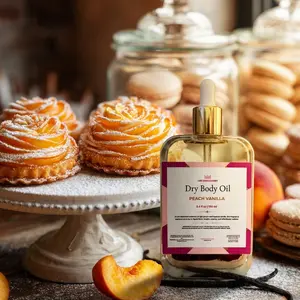 Peach Vanilla Dry Body Oil | Creamy Peach Body Oil | Fast-Absorbing Sweet Vanilla Glow Oil
