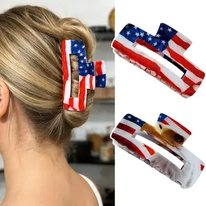Large Square Hair Claw Clip - American Flag & Bald Eagle Design - Festive Back-of-Head Hair Clips, Sports & Outdoor Accessories for Women