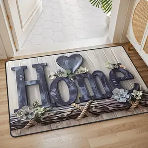 Wood Grain & Home Letter Pattern Door Mat,  1 Count Non-slip Floor Mat, Decorative Carpet for Home Living Room Bedroom, Home Decor, Boho Floral Rug, Home Decoration Mat, Bohemian Pattern Mat
