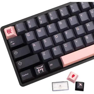 Night Sakura Keycaps 136 Set for Full-Sized Keyboards Custom PBT Cherry Profile with Keycap Puller for Cherry MX 104/87/68/61 60% ANSI/ISO Layouts Supplement Kit Thermal Sublimation