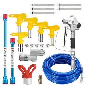 17Pcs Airless Paint Sprayer Gun Kit for DIY, 3600PSI Heavy Duty Airless Spray Gun with 32Ft High Pressure Hose & 5Pcs Reversible Spray Tips & 2Pcs Extension Rod & 5Pcs Filters &  2Pcs Nozzle Seat & 1Pcs 1/4-inch double-ended nipple