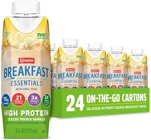 Carnation Breakfast Essentials High Protein Ready-to-Drink, Classic French Vanilla, 8 FL OZ Carton (Pack of 24)