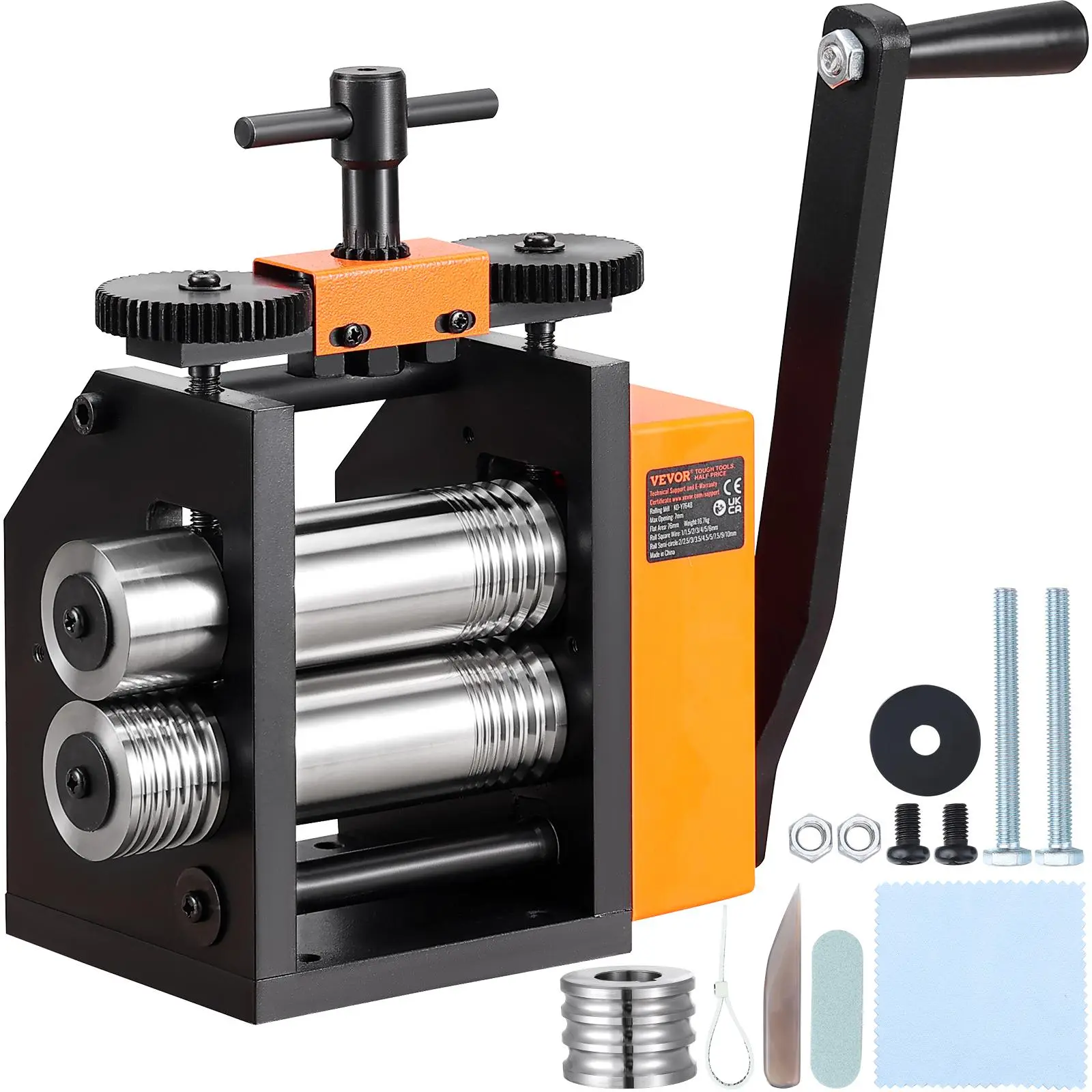 【Summerfinds】VEVOR Rolling Mill, 3"/76 mm Jewelry Rolling Mill Machine, 1: 2 Gear Ratio, 3-in-1 Multi-function Rolling Mill, 0.1-7mm Press Thickness for Metal Jewelry Making Sheet Square Wire Semicircle Pattern