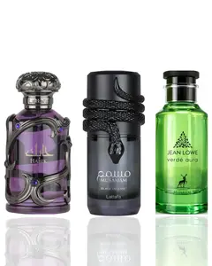 Lattafa 3-Pieces Bundle Pack - Versatile Trio of Jean Lowe Verde Aura, Musamam Black, and Habik Men Unisex Fragrances (3 Scents)