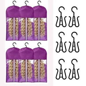 6PCS Hair Extension Holder 2026 New wig storage wig hanger Wig Bagfor Multiple Organizer for Multiple  Extensions Wigs & Accessories (Bpurple)