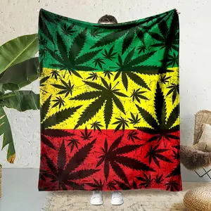 Rasta Cannabis Leaf Flannel Throw Blanket -Soft Funny Throw Blanket Cozy Lightweight Plush Portable Cover Blanket For Sofa,Warm Gift For Birthday,Christmas,Multiple blankets