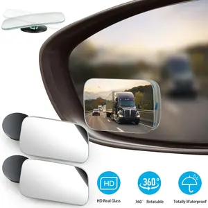 2PCS Rectangular Blind Spot Mirror for Car, HD Glass Wide Angle Convex Side Rearview Mirror with Stick-on Design, 360° Adjustable Framed Safety Auxiliary Mirrors