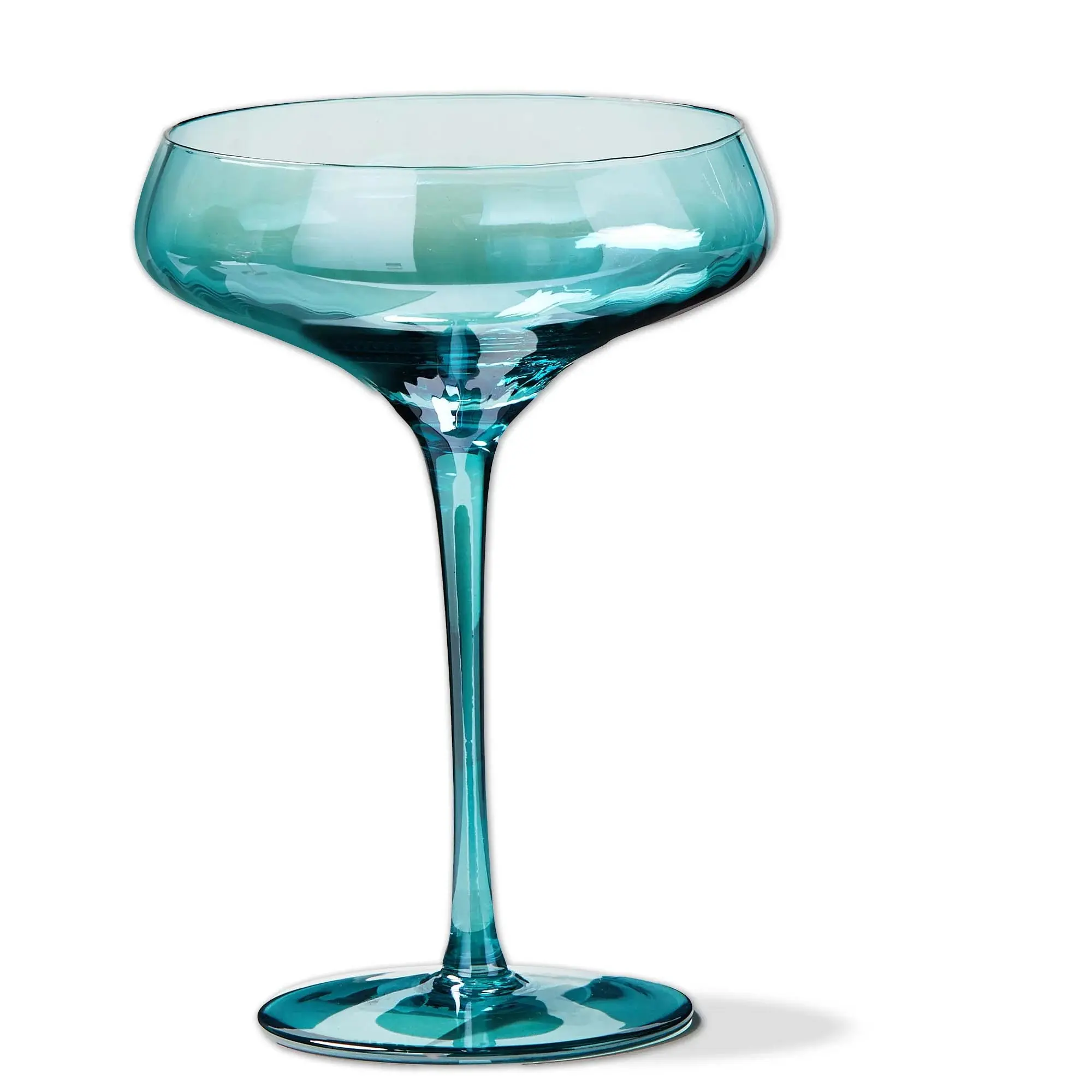 Chelsea Vintage Mouth-Blown Luminous Iridescent Optic Coupe Cocktail Glass - Wide Bowl, Hand-Washed Kitchenware Drinkware for Celebrations, Everyday Indulgence, Mesmerizing Aqua Hue Presentations