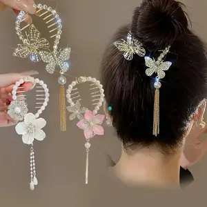 Cute Flower & Butterfly Design Hair Bun Clip, Glitter Hair Claw Clip, Heatless Styling Tools for Women & Girls, Butterfly Clips, Hair Claws Set, Hair Bun Accessories
