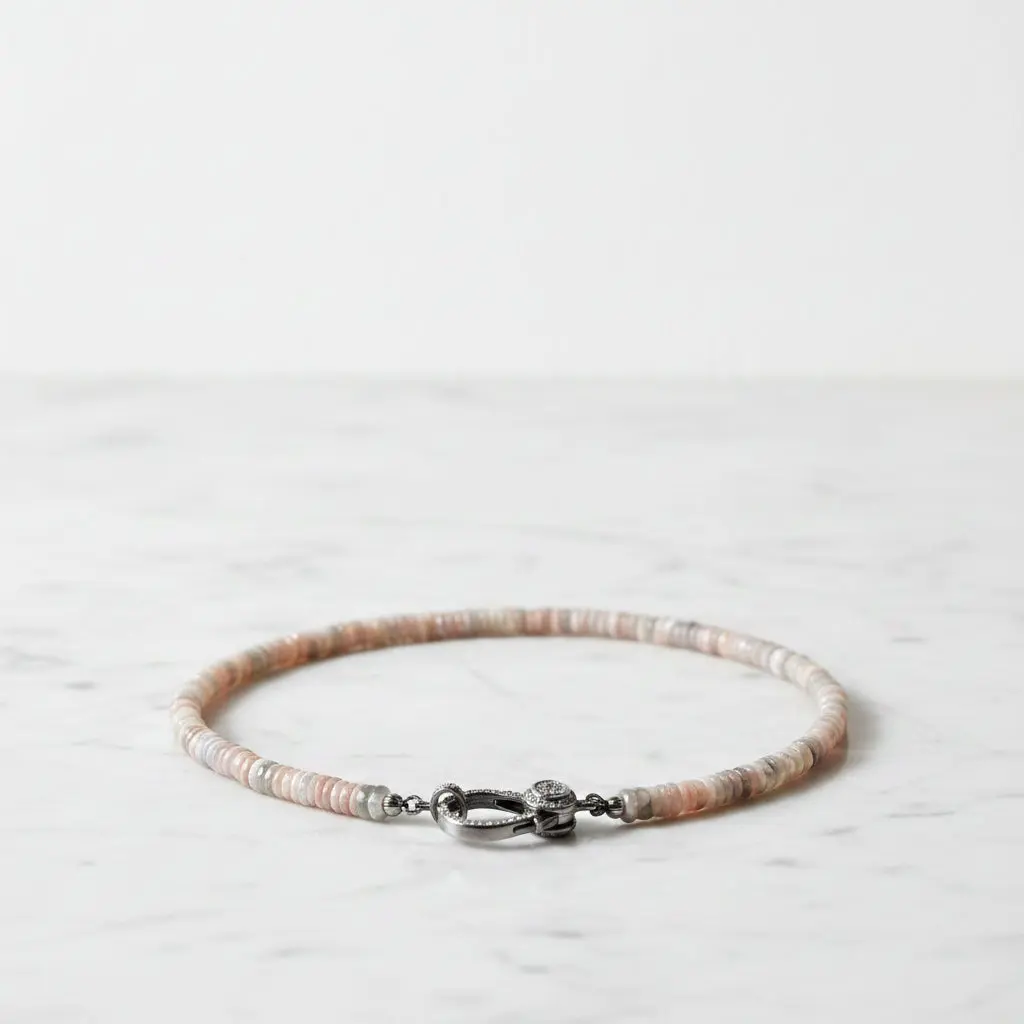 Mystic Moonstone Beaded Necklace with Pave Diamond Clasp
