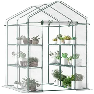 5' x 5' x 6' Mini Walk-in Greenhouse Kit, Portable Green House with 3 Tier Shelves, Roll-Up Door, and Weatherized Plastic Cover for Backyard Garden, Clear