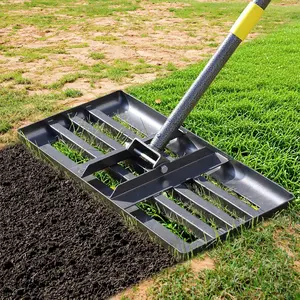 Lawn Leveling Rake, 72 Inch Adjustable Long Handle Leveling Rake, Black Heavy Duty & 1 Inch Diameter Stainless Steel Handle Lawn Rakes, Lawn Leveler Tool for Soil Grass Golf Field Yard