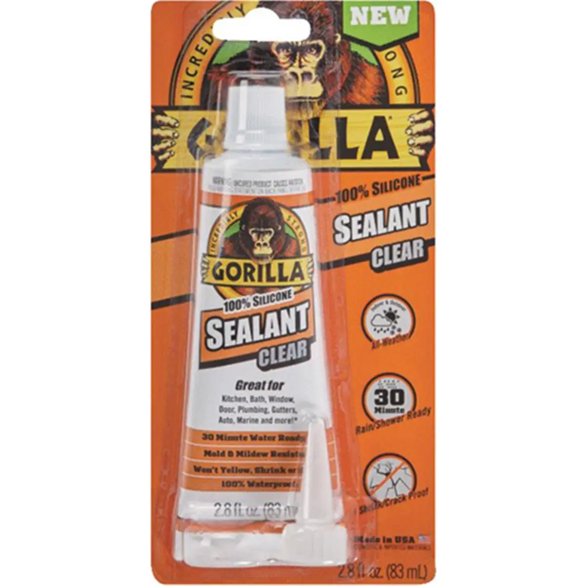 212 MAIN Gorilla Invisible 100% Waterproof Sealant, 2.8 oz Self-Adhesive with Waterproof Bond for Home Improvement, Building Supplies, Gutters, Plumbing Applications