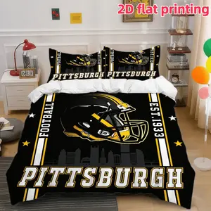 2D Flat 3Pcs Pittsburgh Football Themed Duvet Cover, Black and Yellow Sport Bedding, Modern Microfiber Quilt with Pillowcases, Suitable for All Seasons Bedroom Decor.