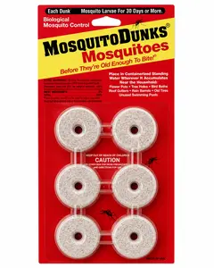 Mosquito Larvae Control Dunks for Standing Water and Water Gardens, Long-Lasting Outdoor Treatment, 6 Pack