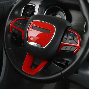 Car Steering Wheel Decor Cover Trim for Dodge Challenger & Charger 2015+, ABS Carbon Fiber Look, UV-Resistant, Scratch-Resistant, Easy DIY Installation, Perfect Fit Car Interior Accessory