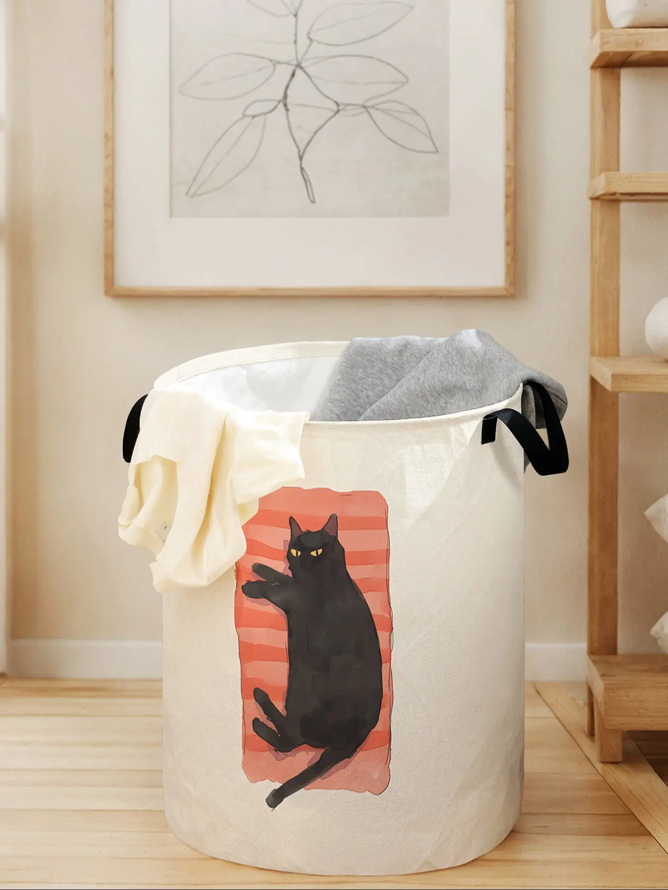 Cat Print Laundry Basket with Handle, Durable Foldable Clothes Storage Bin, Large Capacity Toy Organizer for Home Use
