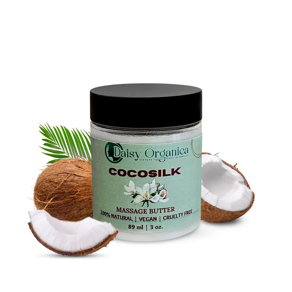 CocoSilk Massage Butter - Luxurious Hydration, Virgin Coconut & Sweet Almond Oil, Non-Greasy Formula, Vitamin E Skincare.