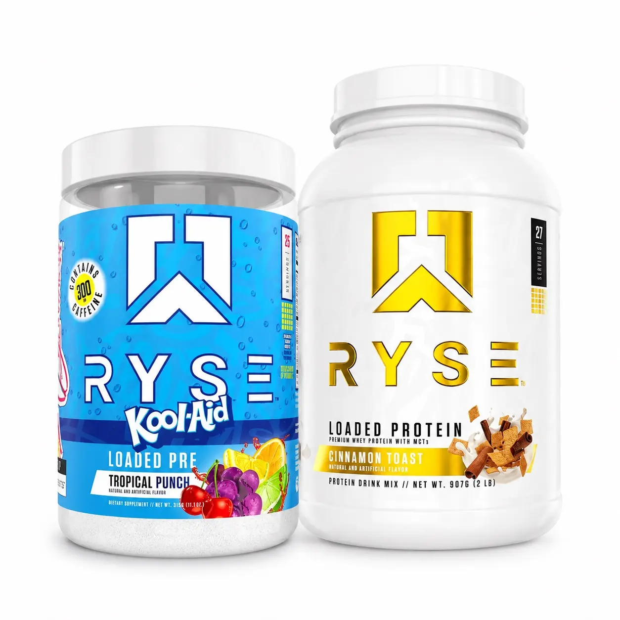 RYSE Dietary Loaded Protein & Pre-Workout Combo - Cinnamon Toast Flavor, Tropical Punch Flavor