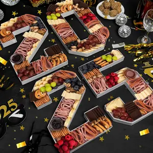 New Years Eve Party Supplies 2025-2025 Number Charcuterie Board Box - 10" Sevring Paper Tray for Happy New Year Decorations Food Fruit Container