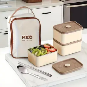 3-Piece Insulated Lunch Box Set, Leak-Proof Portable Divider Bento Box with Utensils, Stackable Meal Container for Work, School, Travel