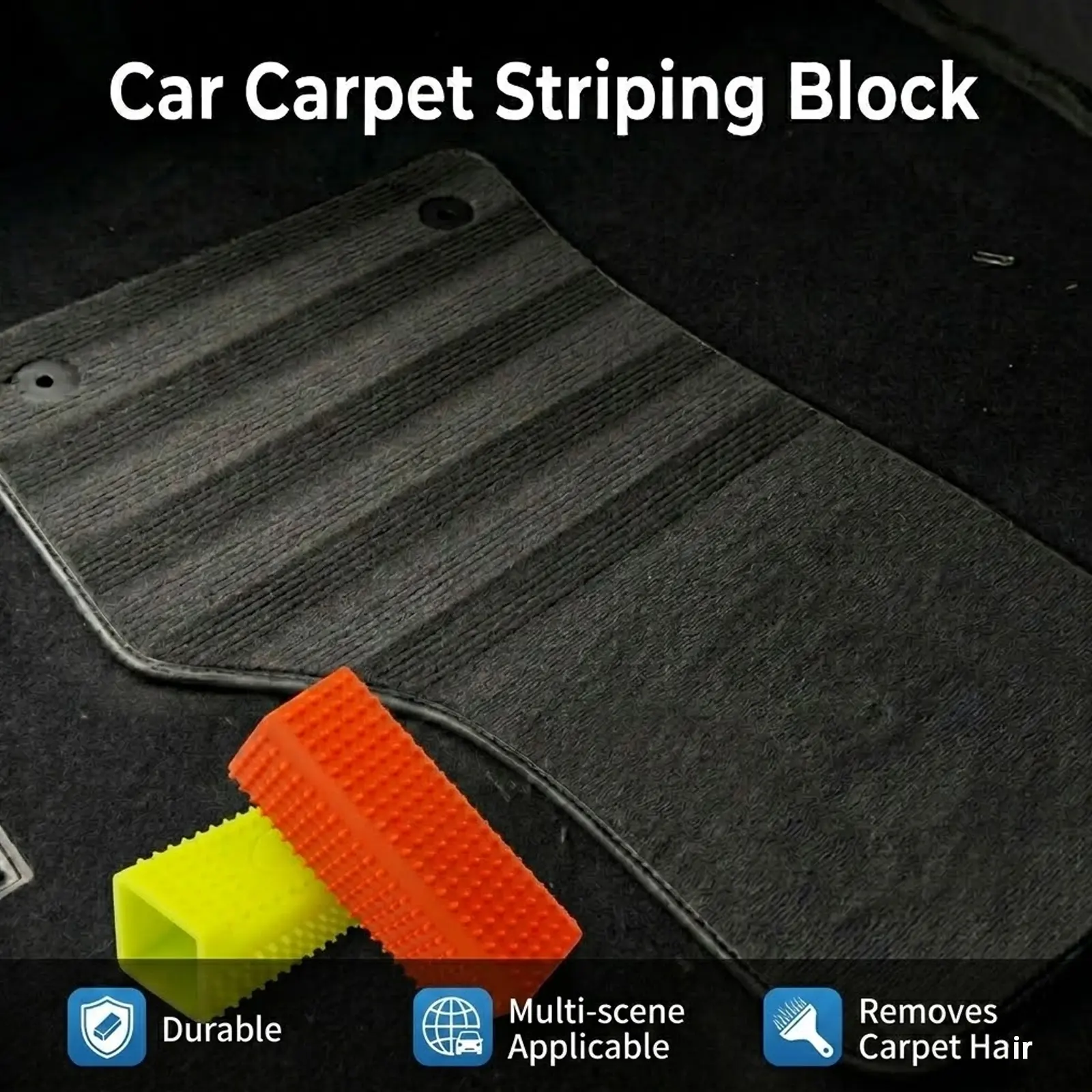 Rubber Brush Roller Hair Remover - Bonus The Ultimate Dirt Magnet, Car Carpet Striping Block & Hollow Cleaner for Sofas, Car Owners & Home Auto Detailers, Garage Home Care Broom Tool, 4.72x1.77x1.77 in
