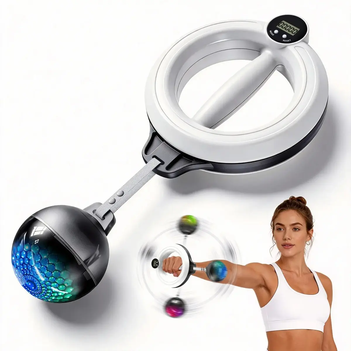 Weighted Hoop Home Workout,Training Arm Strength Ring,Lightweight Portable Design Smart Waist Exercise,360° Degree Rotating Fitness Gear for Hand Cranked Upper Body Workout, Home Workout Equipment
