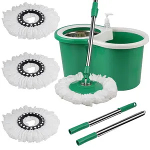 Mop and Bucket Set, 360° Spin Mop and Bucket with Wringer Set and 3 Microfiber Mop Replacement Heads,Mops for Floor Cleaning System (Green) Household Items Rotating steam mop  spin mop bucket