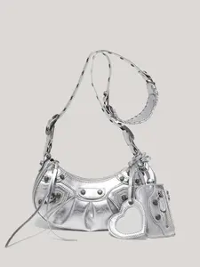 Women's Lightweight Crocodile Pattern Folded Bag, Metal PU Stud Design, Daily Use Fashion Accessory, Stylish Women's Handbag