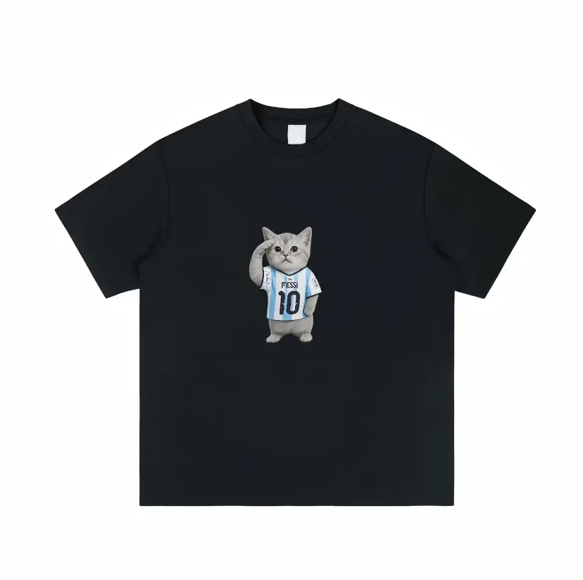 Cartoon pet soccer jersey salute image, men's and women's round neck loose street style top, men's round neck street style summer and spring, round neck, short sleeved, casual, clothing, simple yet trendy