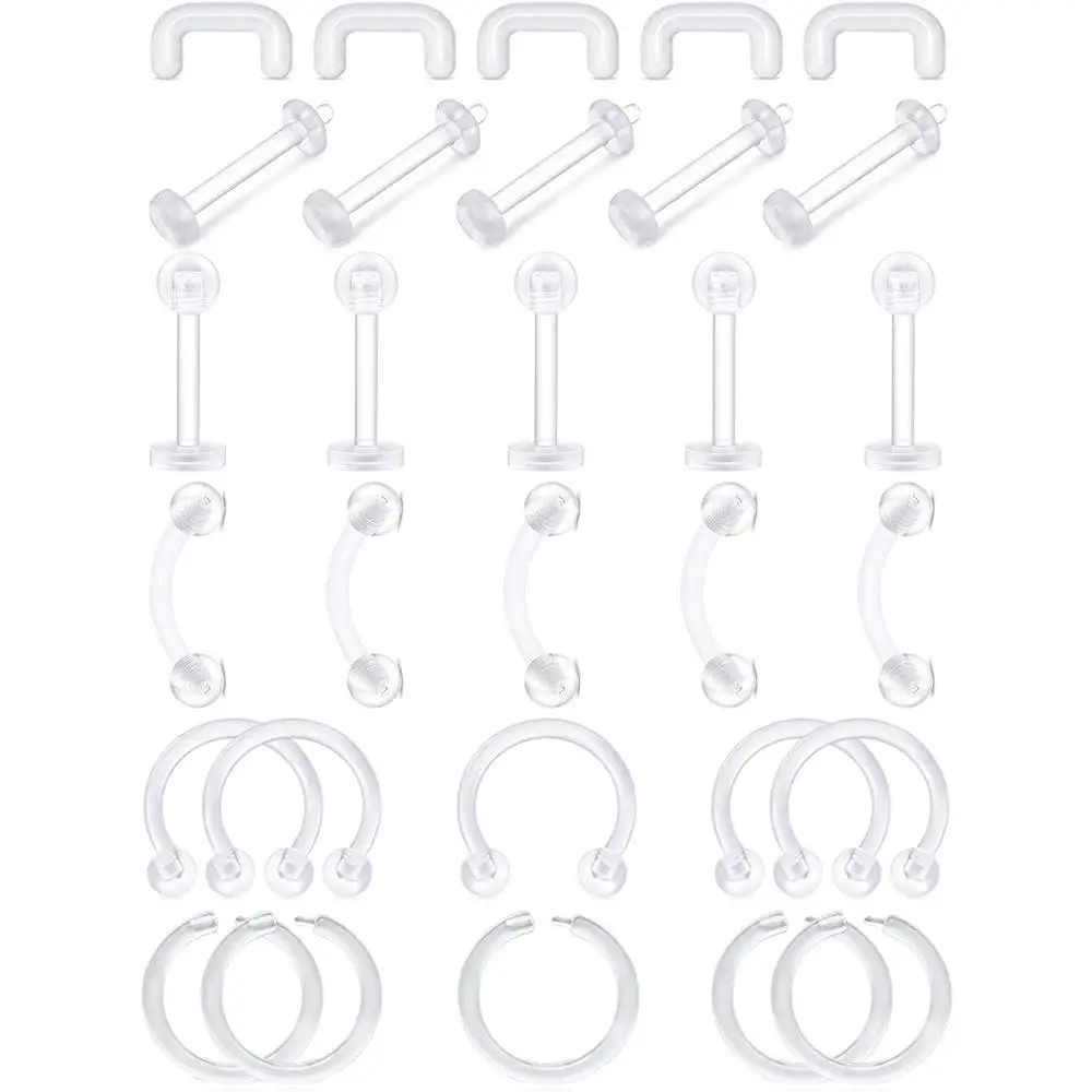 16G Clear Piercing Retainers Flexible Cartilage Helix Daith Rook Tragus Earring Bioflex Plastic Nose Septum Lip Eyebrow Rings