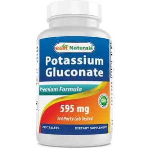 Best Naturals Potassium Gluconate 595 mg 250 Tablets Healthcare Supplement Edible Dietary Fitness Milk