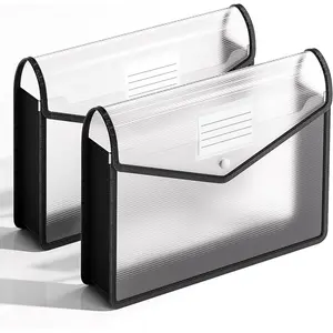 2 Pack Plastic Expanding File Folder, Transparent envelopes with Snap Closure, Fit Letter/A4 Size for School/Office/Home/Hospital, No Dividers, Large Capacity(Black)
