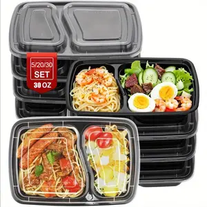5/20/30 PC Two-Compartment Food Lunch Box, 3 Compartment Plastic Lunch Box with Lid, Stackable Bulk Pack for Picnic and Takeout, Lunchbox Set, Container