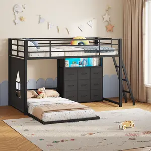 The  Twin Over Twin Bunk Bed with 9 Storage Drawers, Twin Bunk Beds for Kids with LED Lights and Charging Station