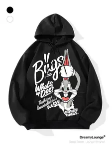 Classic Looney Tunes Doodle Print Hoodie, Loose Fit Casual Sweatshirt, Breathable Sportswear, Perfect for Home and Outdoor Use