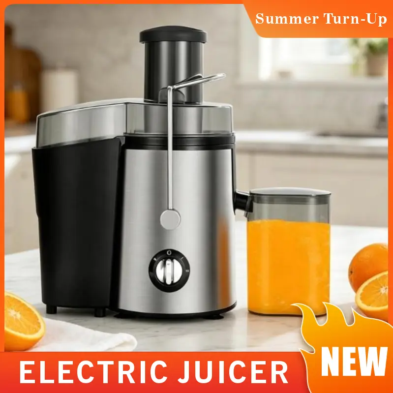 Black No-Battery Needed Manual Food Juicer, Stainless Steel BPA-Free Kitchen Utensil, Large Diameter Feed Opening Whole Fruit Juicer, Easy to Clean, Fruit Tool