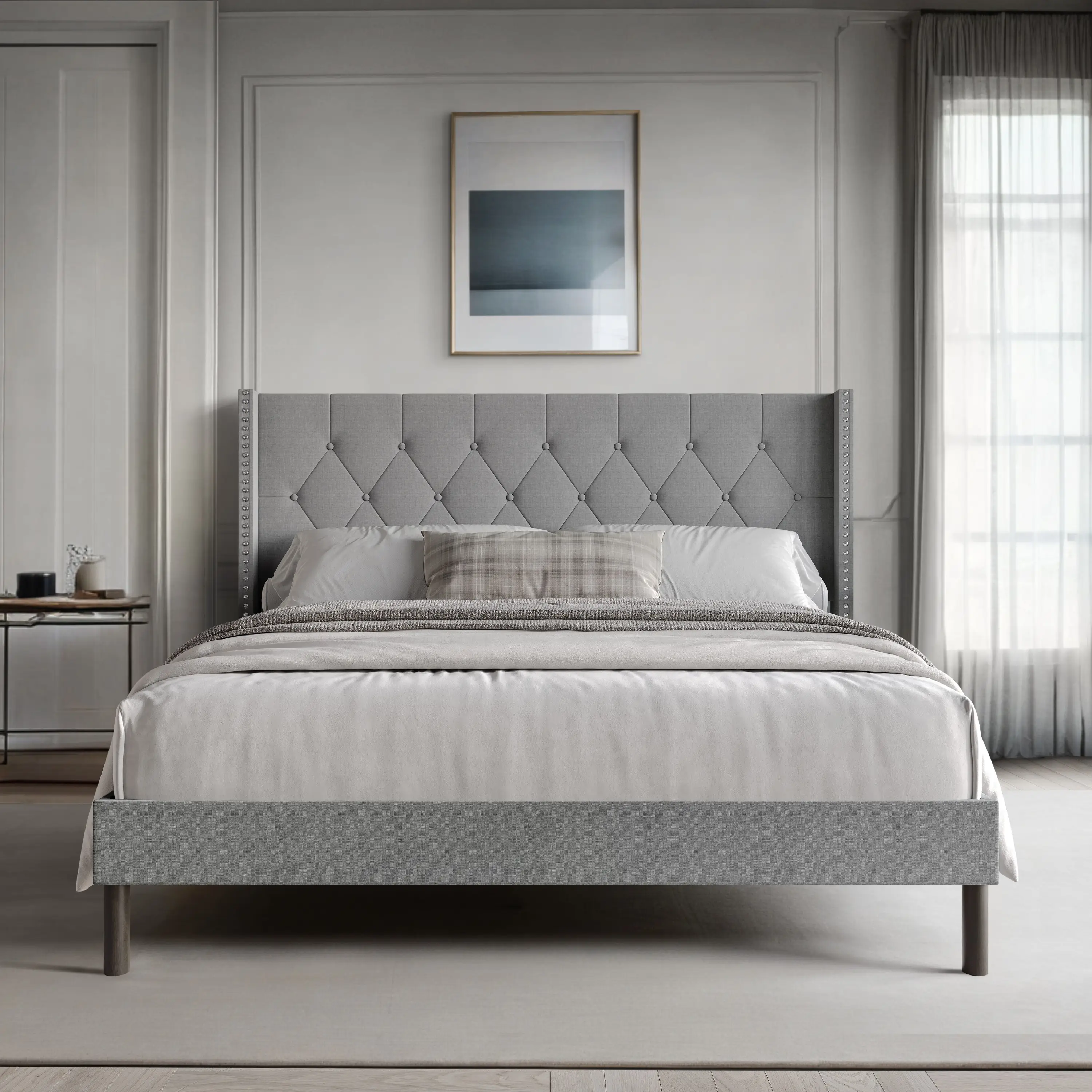 Favorer Cicero Tufted Upholstered Wingback Panel Bed, Box Spring Require, Comfortable and Stylish Design