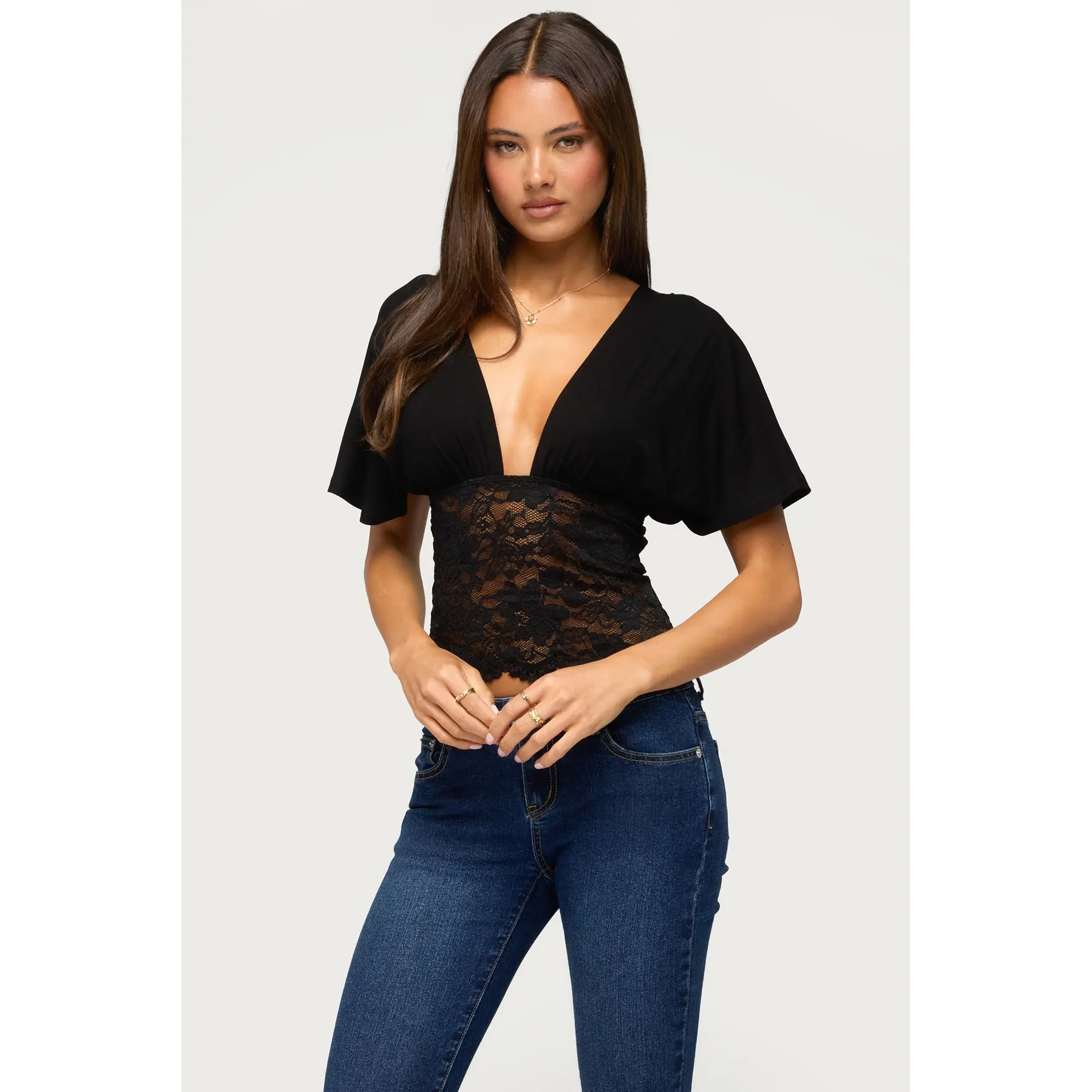 Jaeda Lacey Flutter Plunging Top
