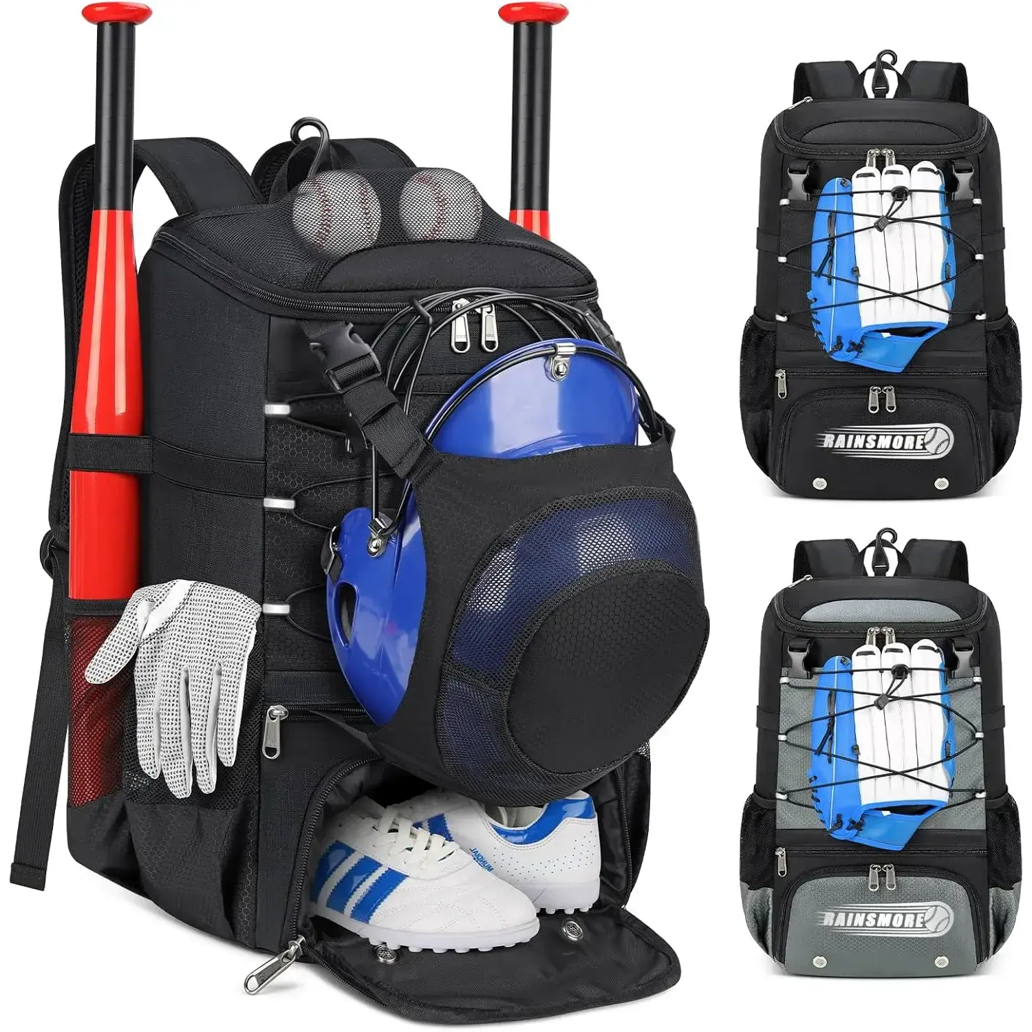 Youth-Teens Baseball Bat Backpack, 1.96 lbs Lightweight Waterproof Bag for Women (Birthday-Christmas Gift) with Shoe Compartment, External Helmet Holder, Fence Hook for T-Ball & Softball Gear