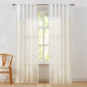 Lush Decor Brigitte Embroidery Eyelet Scalloped Edge Window Curtain Panels Pair 38x84 Cotton Valance Linen Blend Country Cottage Style