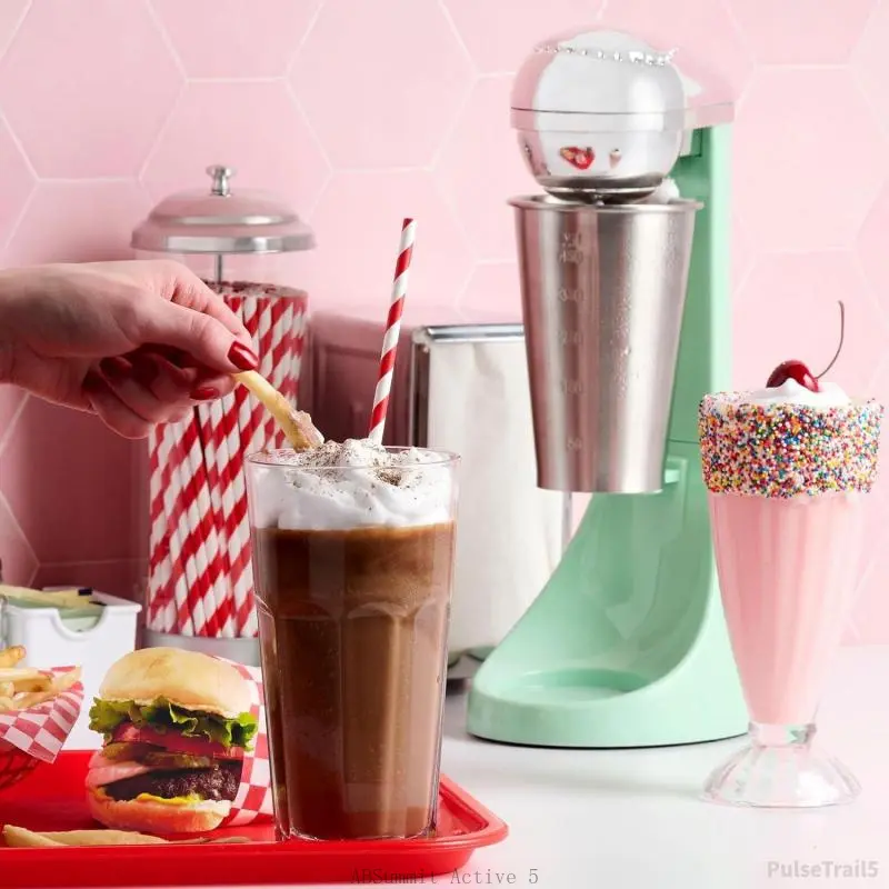 Two-Speed Electric Milkshake Maker & Drink Mixer - 16-Ounce Stainless Steel Cup & RodPulseTrail5ABSummit Active