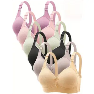 Women's 6-Piece Essential Jacquard Push-Up Bras Set - Seamless Wireless Lingerie with Adjustable Straps, V-Neck, Form-Fitting Polyester Lace Feminine Bras for Daily Wear Support, Lace Everyday Bras