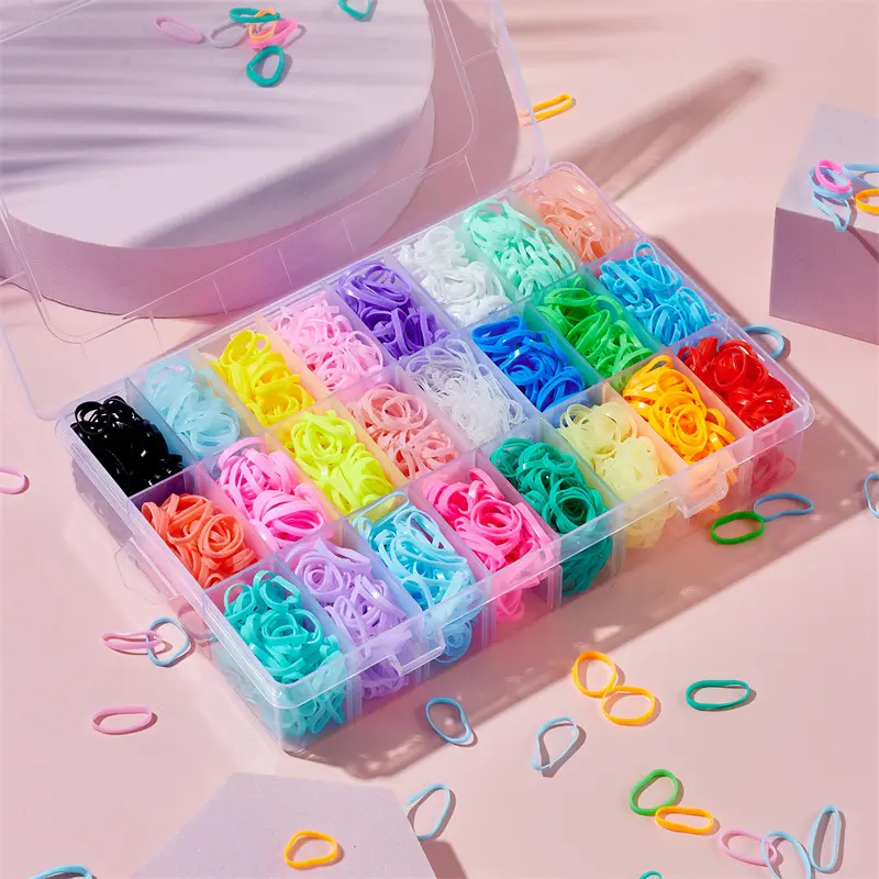 2000 Pcs Colorful Hair Scrunchies, 24-Grid Storage Box, Kids' Hair Ties, Candy-Colored, Stylish Braiding Hair Ropes, Hair Bands with Good Elasticity, Fashion Hair Accessories, Elastic Hair Accessory, Hairstyle Accessory