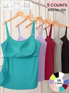 Plus Size Women's Adjustable Cami Top with Built In Bra Pad, Soft Comfortable Summer Vest, Casual Daily Wear Fit for Any Occasion