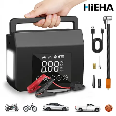 【HiEHA】Battery Powered 2026 Portable 4000A 12V Car Battery Jump Starter Booster, 15000mAh Power Bank, 150PSI Tire Inflator, LED Display & Light, 4-in-1 Automotive Vehicle Car Accessories Interior, Father's Day Gift